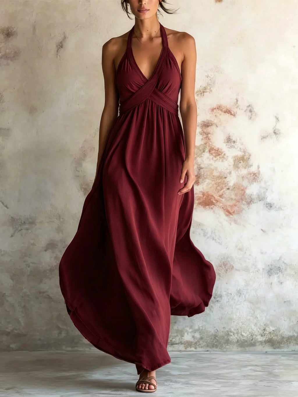 Sleeveless Flared Solid-color Maxi Dress Design by Ricaloux