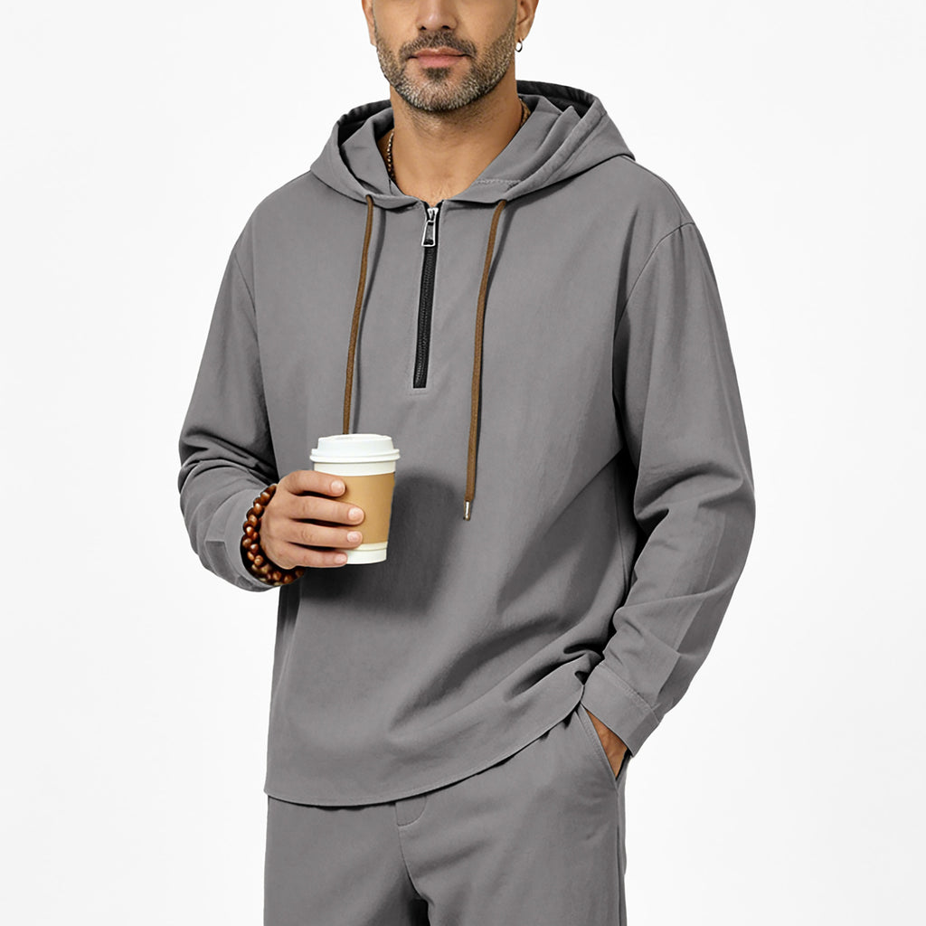 Mens Linen Hooded Half-Zip Sweatshirt by Ricaloux