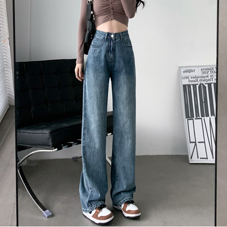 Retro Blue High0 Waisted Loose Straight Leg Denim Jeans For Women by Ricaloux