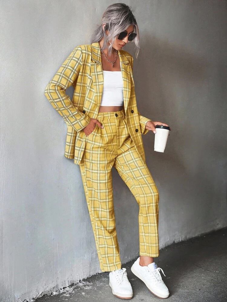 Versatile Casual Commuter Double-breasted Plaid Suit Set – Premium 0 | RICALOUX