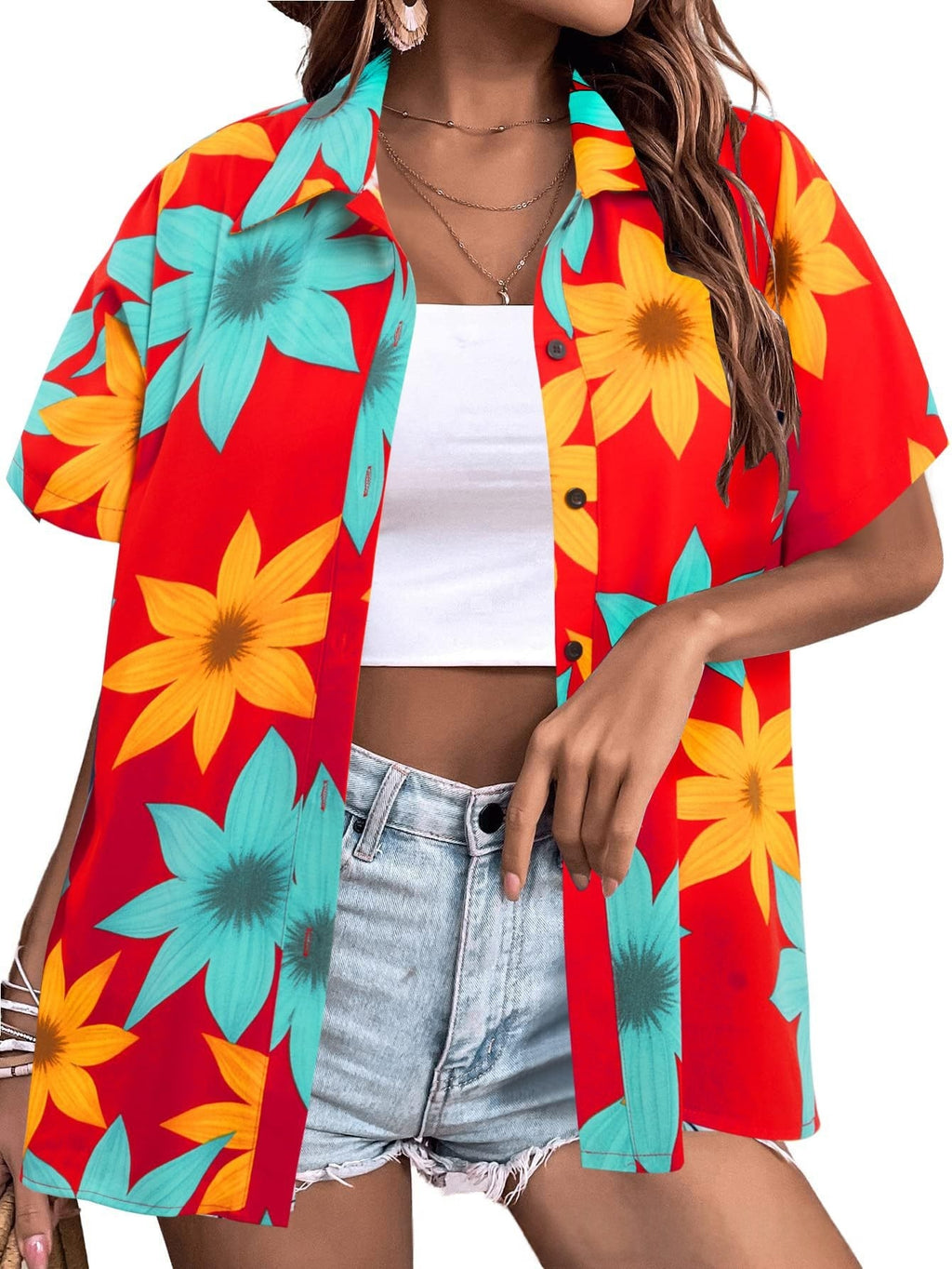 Womens Fashion Plus-Size Floral Loose-Fitting Shirt by Ricaloux