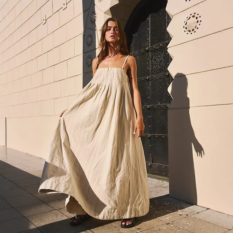 Patchwork Cotton Off-shoulder Strap Maxi Dress – Premium 0 | RICALOUX