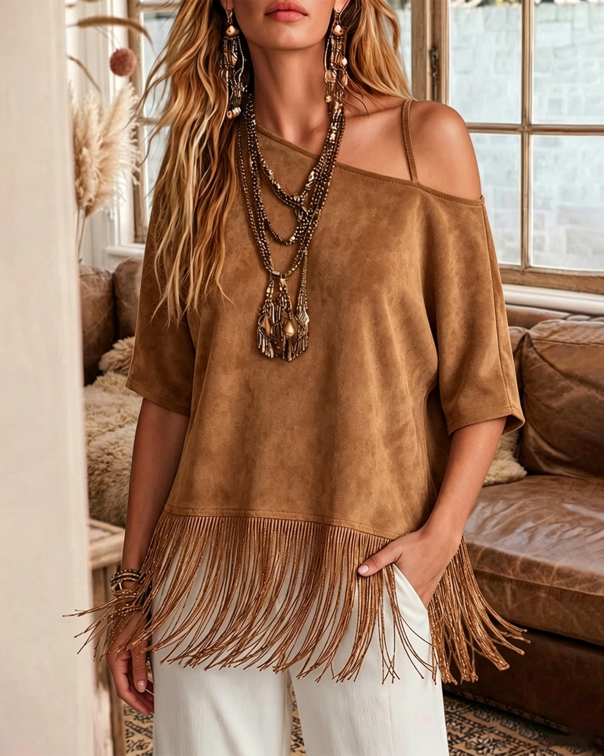 Loose-fit Western-style T-shirt With A Fringed Hem – Premium 0 | RICALOUX