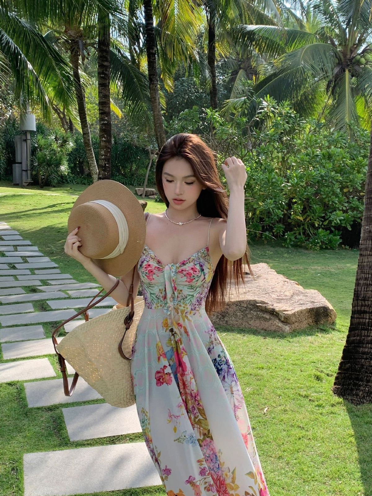 Floral-print Strap Dress Ethereal Long Skirt – Premium 0 | RICALOUX
