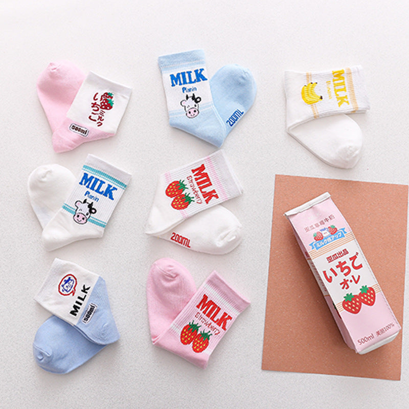 Strawberry Banana Milk Socks Womens Mid-calf Length by Ricaloux