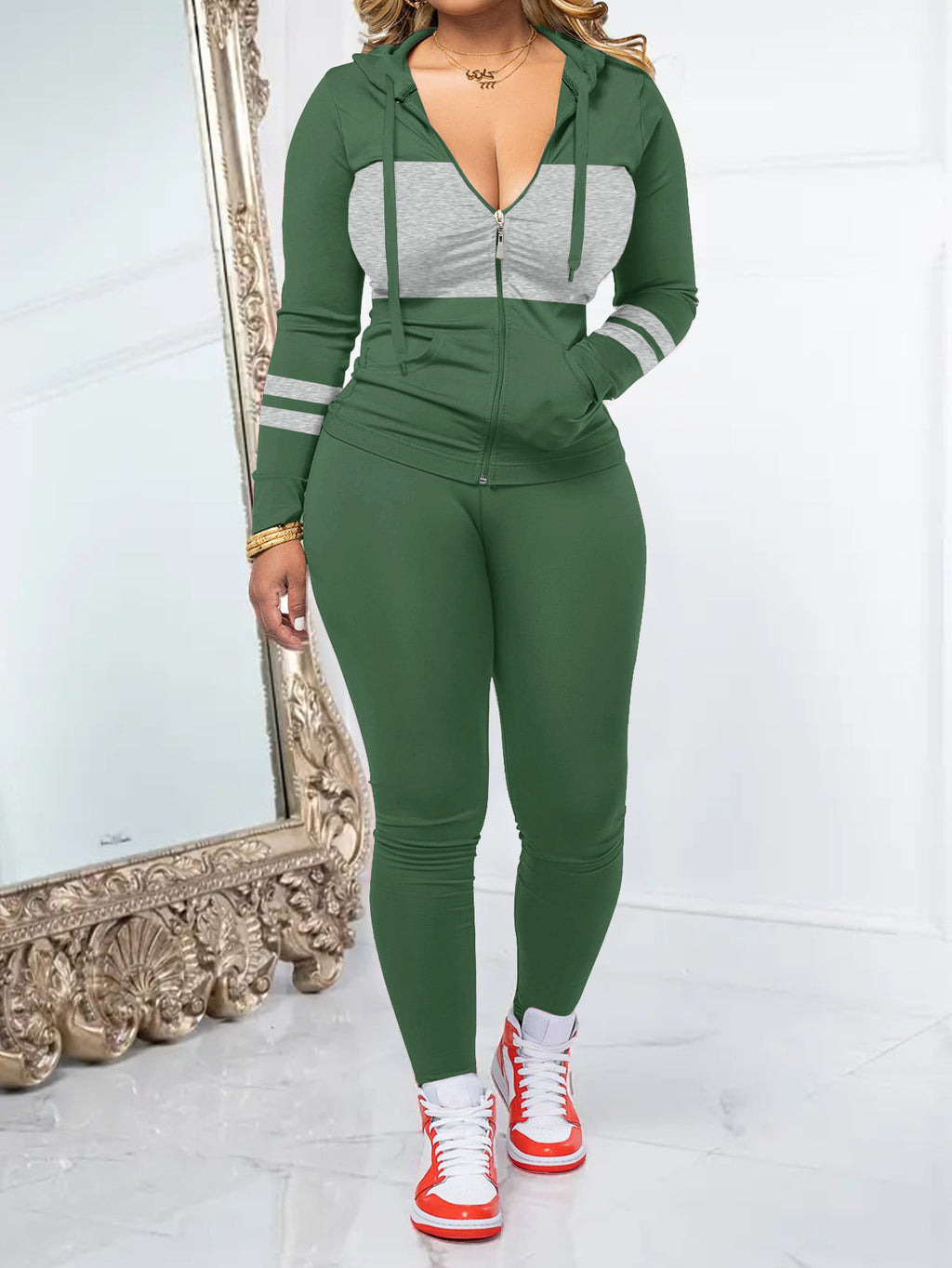 Round-neck Zip-up Long-sleeve Top Paired With Long Pants In A Set – Premium 0 | RICALOUX