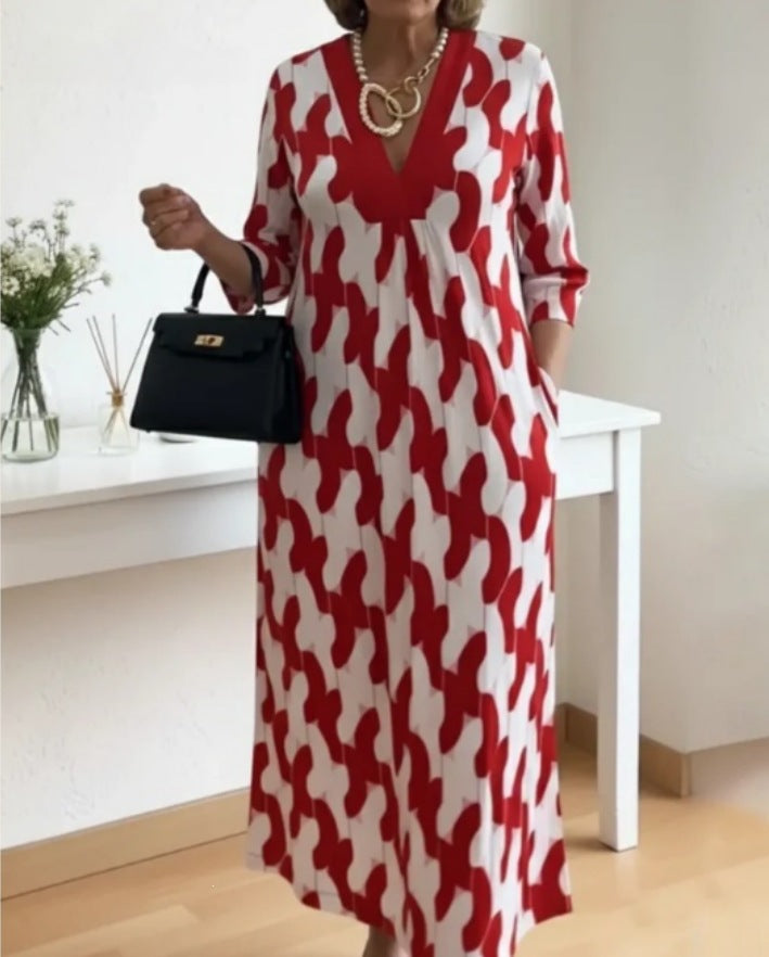 SpringSummer New Womens V-neck Printed Dress – Premium 0 | RICALOUX