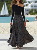 Autumn New Arrival Resort-Style One-Shoulder Long-Sleeve Polka-Dot Maxi Dress Set – Premium 0 | RICALOUX
