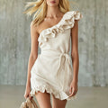 Womens Fashionable Off-shoulder Lace-trimmed Belted Dress – Premium 0 | RICALOUX