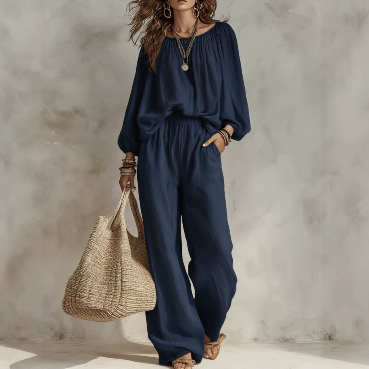 Loose-fitting Top With High-waisted Draping Wide-leg Pants – Premium 0 | RICALOUX