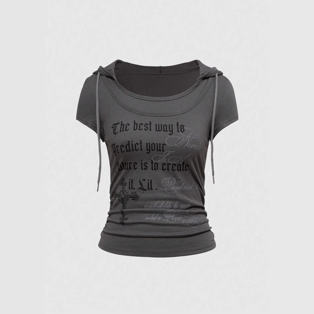 Casual Round-neck Printed Mock-two-piece T-shirt – Premium 0 | RICALOUX