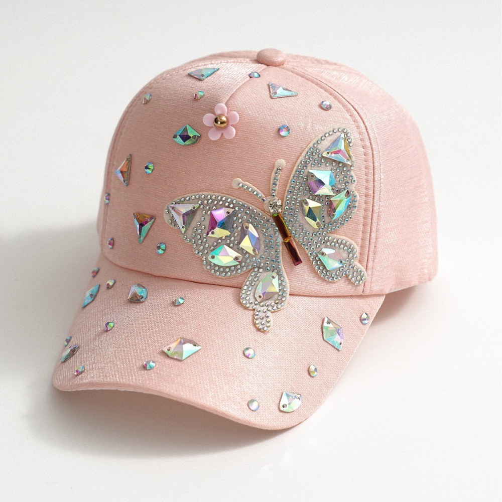 Summer Women's Colorful Butterfly Rhinestone Baseball Cap - Sweet, Cool And Bold Girlie Style Fedora Hat - Suitable For Party Outings And Daily Wear by Ricaloux