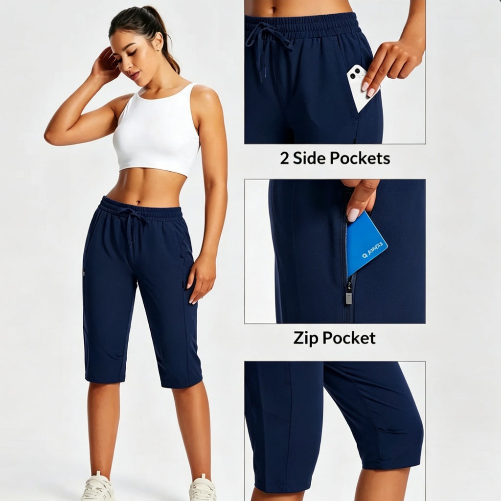 Multi-Pocket Lightweight Quick-Drying Cropped Sports Shorts by Ricaloux