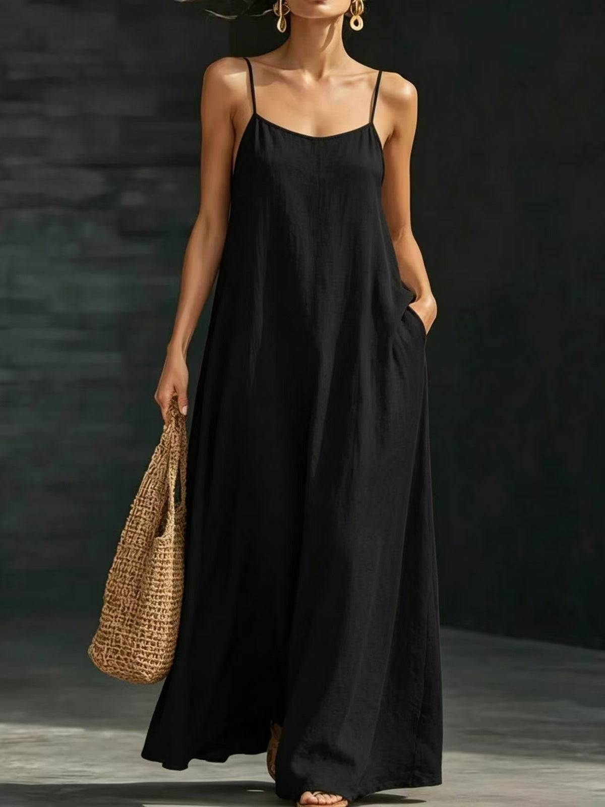 Summer Beach Strap Long Dress Loose And Flowing Casual Strap Long Dress Vacation Style Dress by Ricaloux