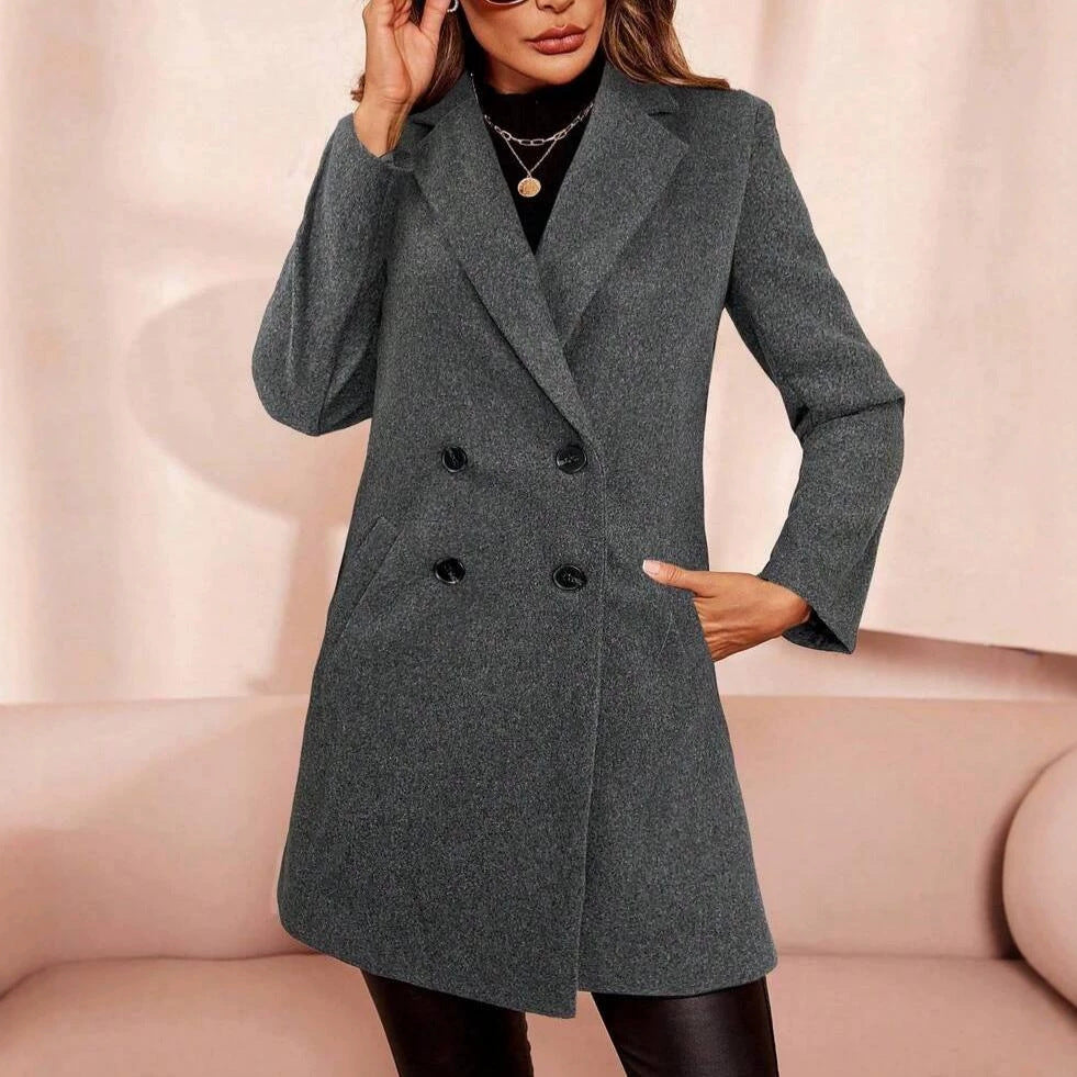 Womens Solid Color Casual Slim-fit Midi Wool Coat – Premium 0 | RICALOUX