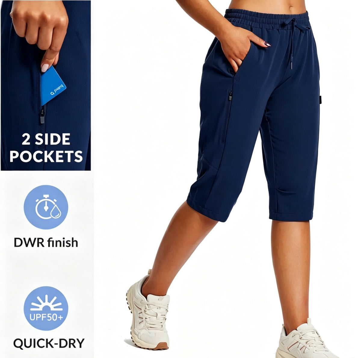 Multi-Pocket Lightweight Quick-Drying Cropped Sports Shorts by Ricaloux