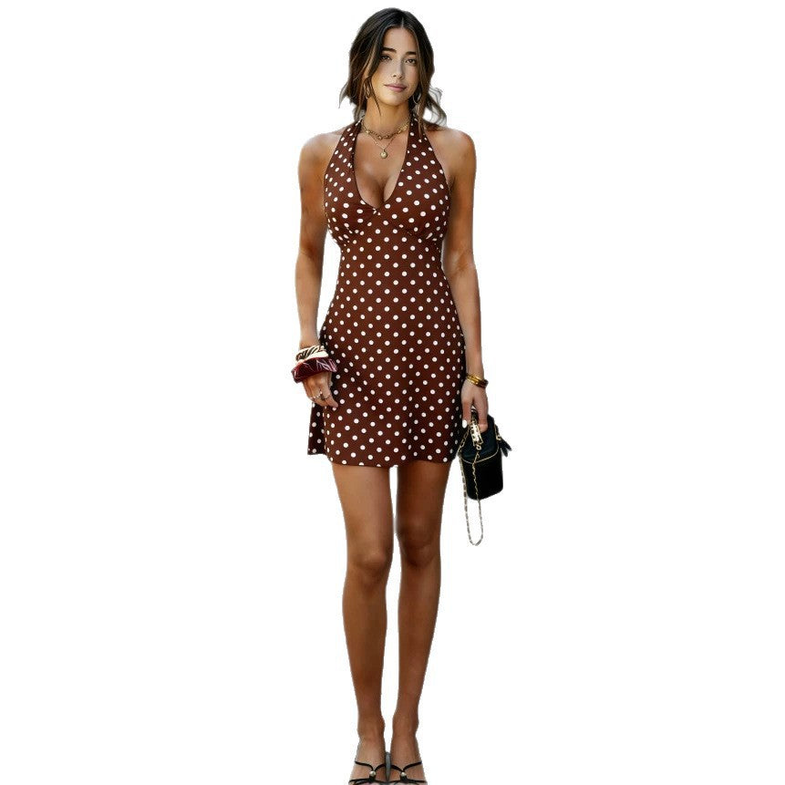 European And American-style Sexy Halter-neck Tube Top Deep-V-neck Polka-dot Dress – Premium 0 | RICALOUX