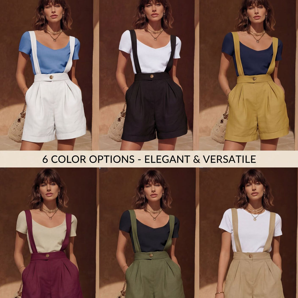 Womens Solid-Color Bohemian-Style Chic Suspender Shorts For Vacation by Ricaloux