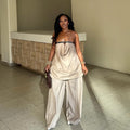 Casual Wide-leg Trousers And A Loose Bandeau Top With Tie-up Details Set – Premium 0 | RICALOUX