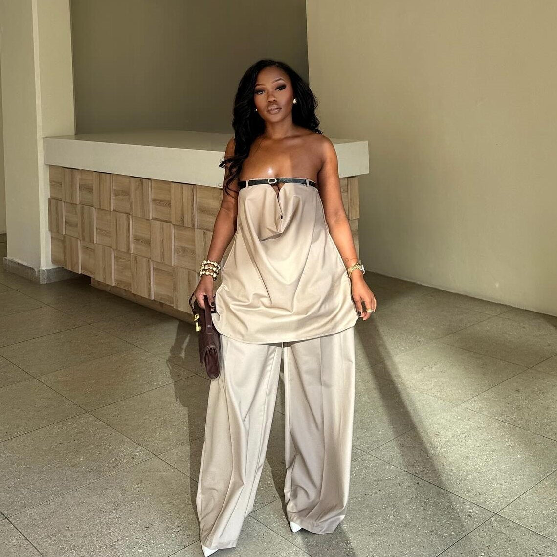 Casual Wide-leg Trousers And A Loose Bandeau Top With Tie-up Details Set – Premium 0 | RICALOUX