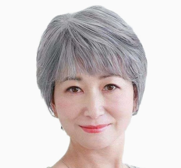 Women's Flower White Straight Mixed Human Hair Wigs by Ricaloux