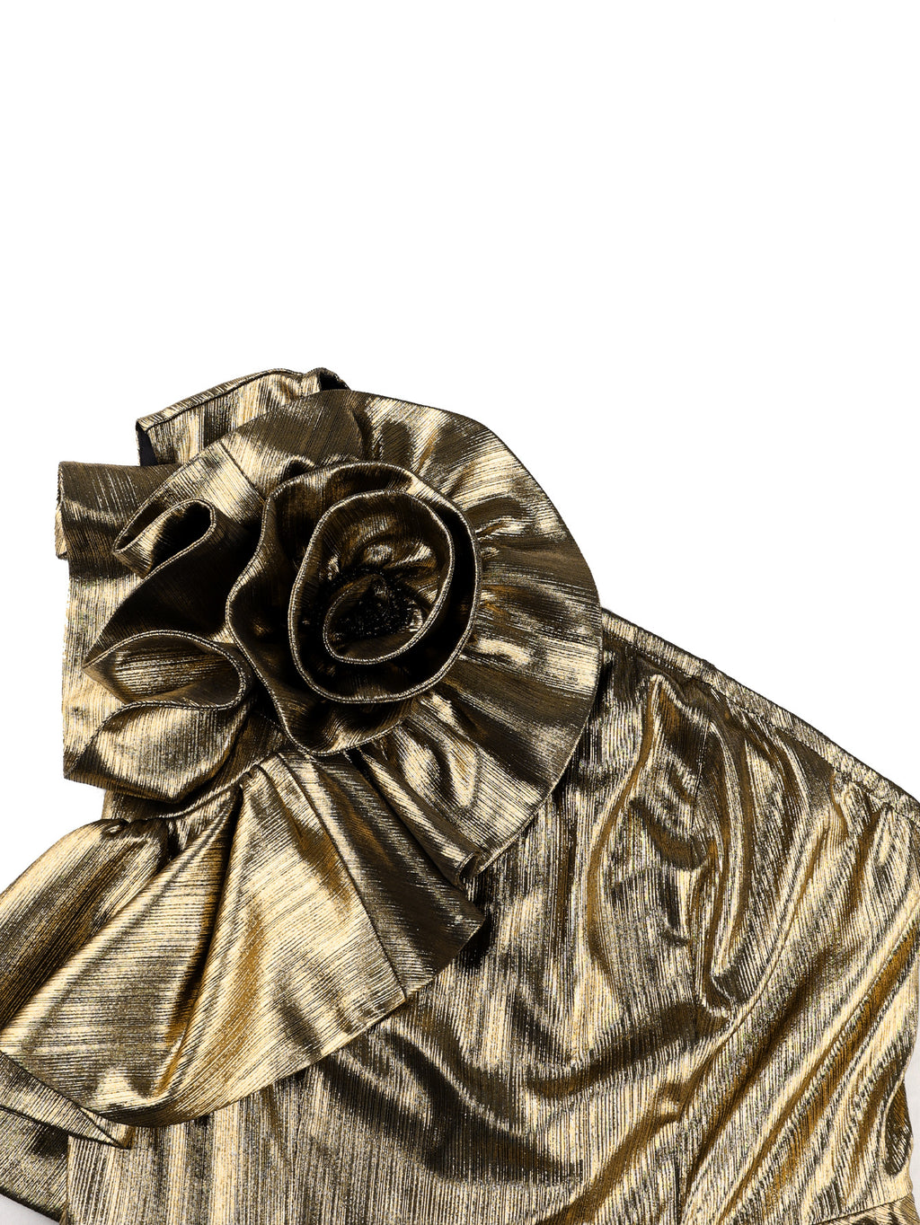 One Shoulder 3D Floral Applique Pleated Midi Evening Dress by Ricaloux
