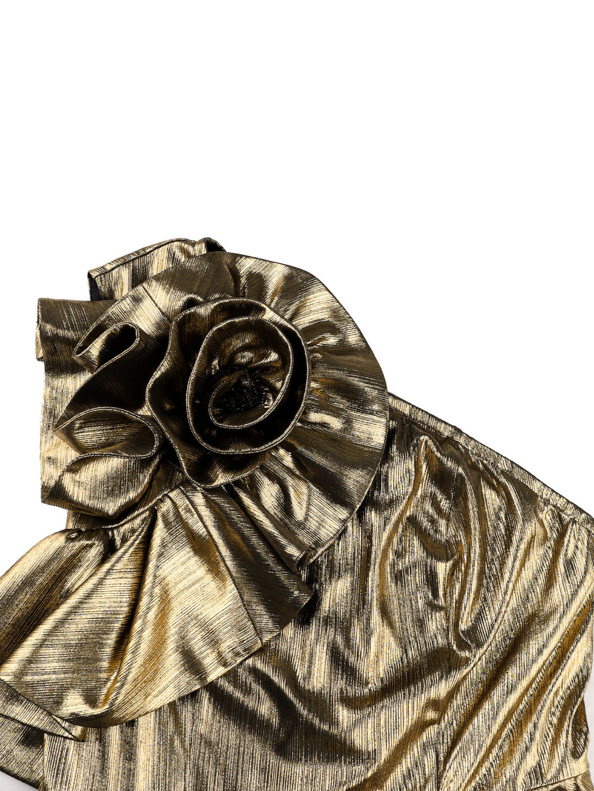 One Shoulder 3D Floral Applique Pleated Midi Evening Dress by Ricaloux