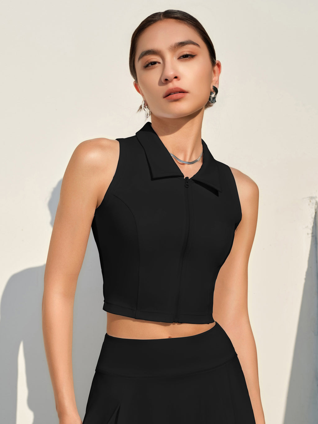 New Women's Sports Top With Built-in Cups, Stand Collar Yoga Tank Top, Wearable Outside, Polo Style For Golf & Tennis by Ricaloux