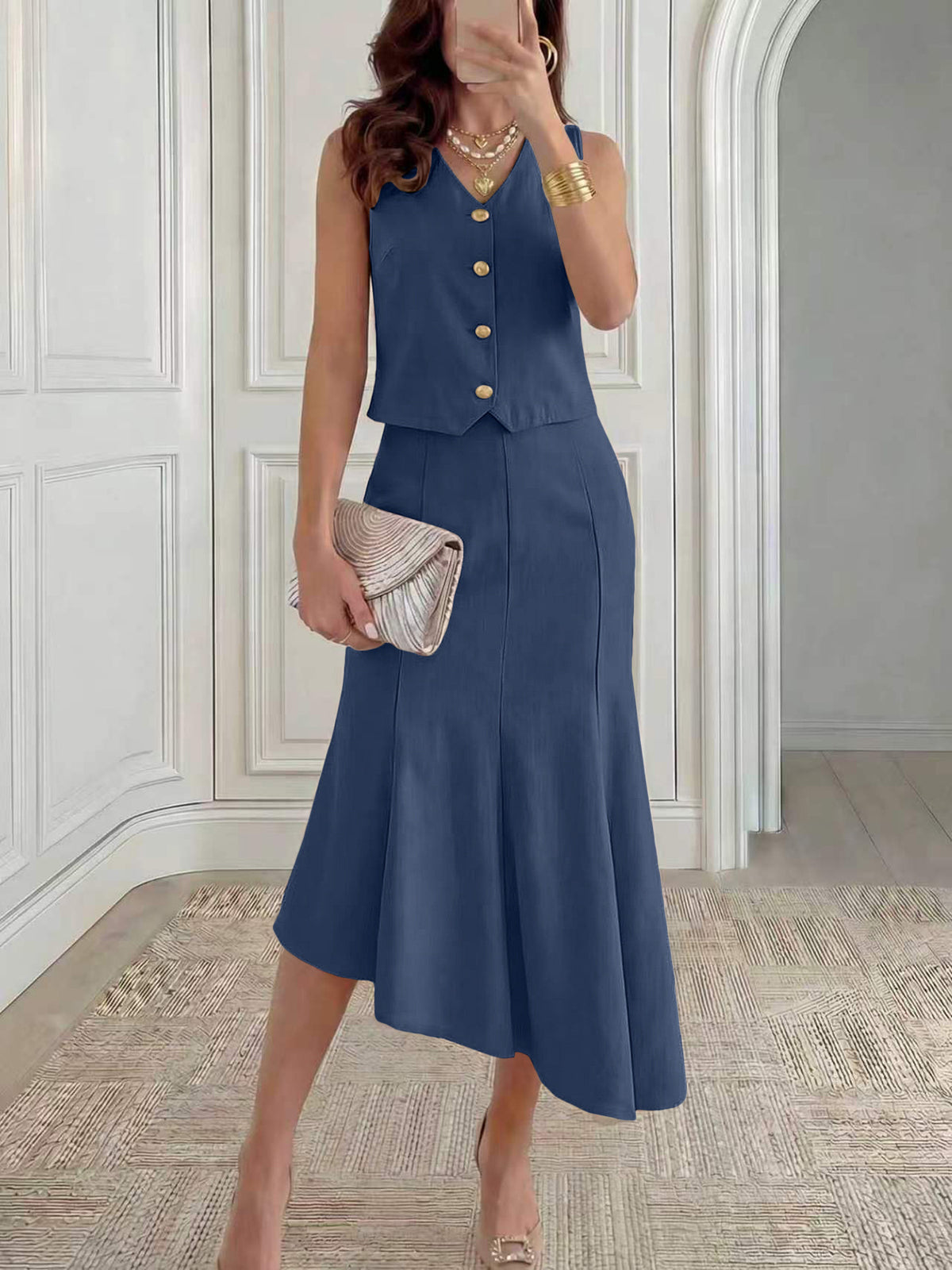 Womens Sleeveless Vest And Fishtail Skirt Set – Premium 0 | RICALOUX