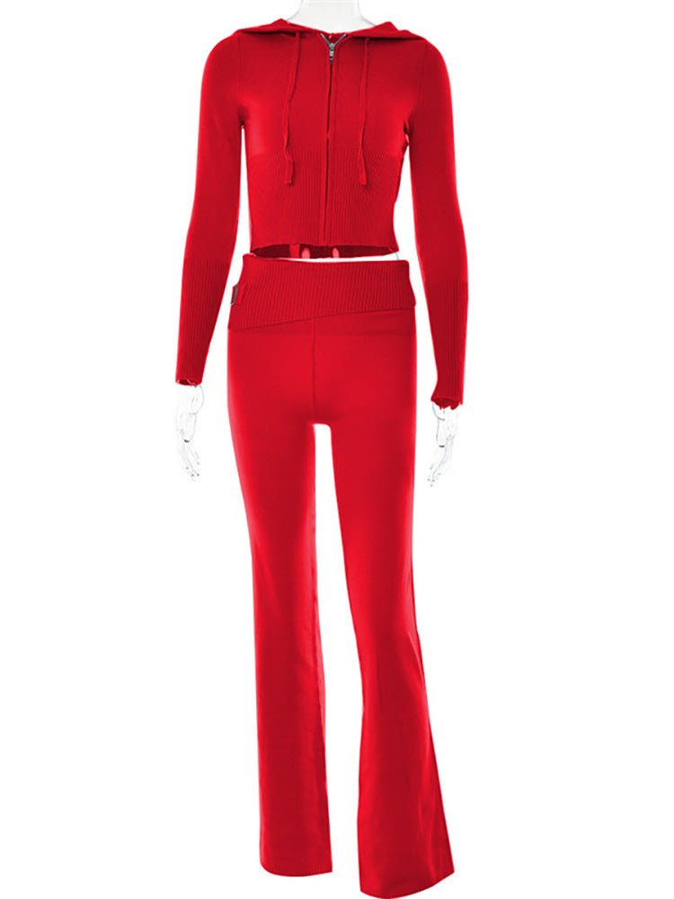 Hoodie Suit Sports Leisure Sexy Zip Long Sleeve Sweater And High Waist Long Pants Set Women's Clothing - RICALOUX