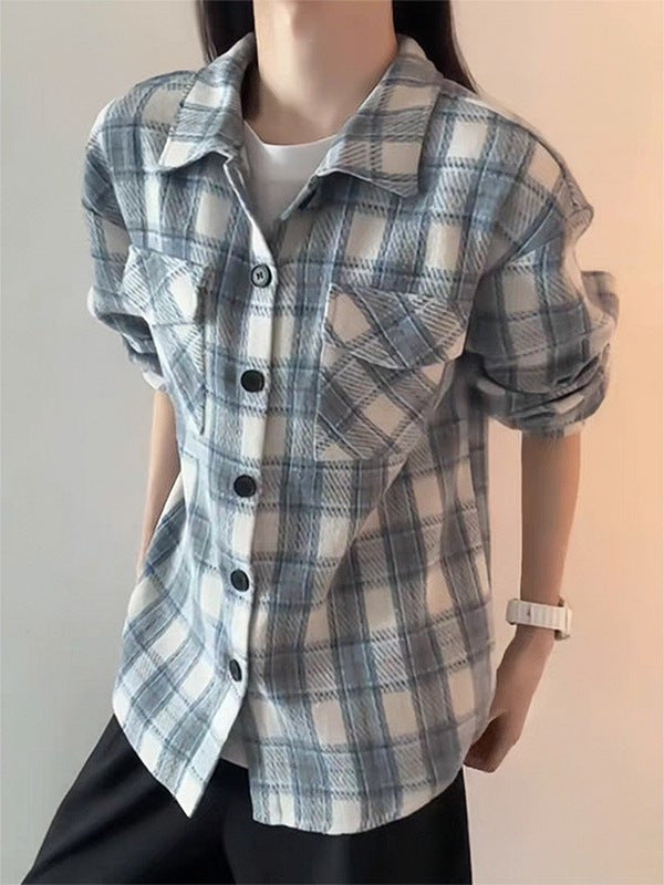 Sky Blue American Style Heavyweight Plaid Womens Shirt – Premium 0 | RICALOUX