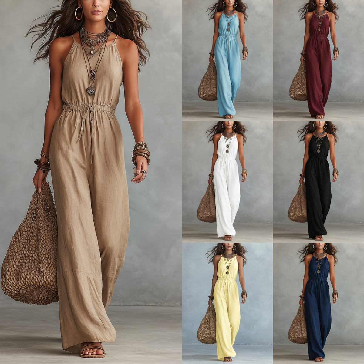 Womens Strap-style Loose-fit Wide-leg Casual Jumpsuit – Premium 0 | RICALOUX