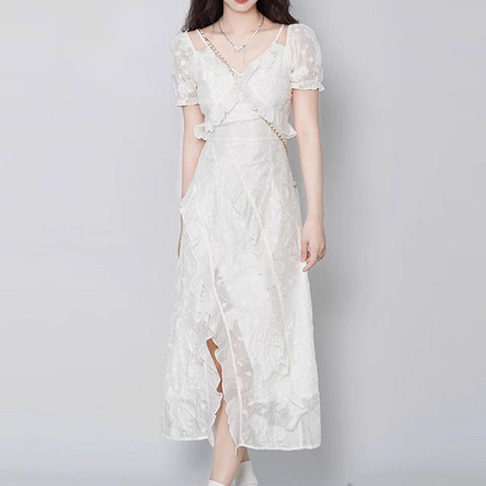 Fashionable White Slimming Dress For Women - RICALOUX