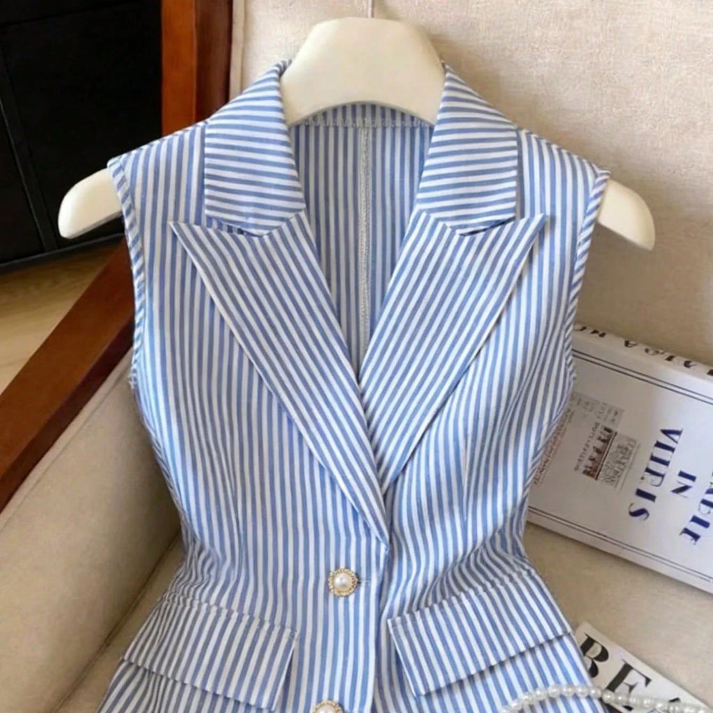 European And American Striped Sleeveless Womens Shirt – Premium 0 | RICALOUX