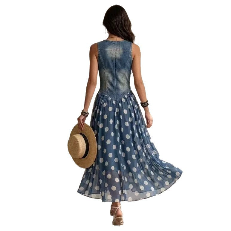 Casual Printed Denim-look Top With A Polka-dot Dress – Premium 0 | RICALOUX