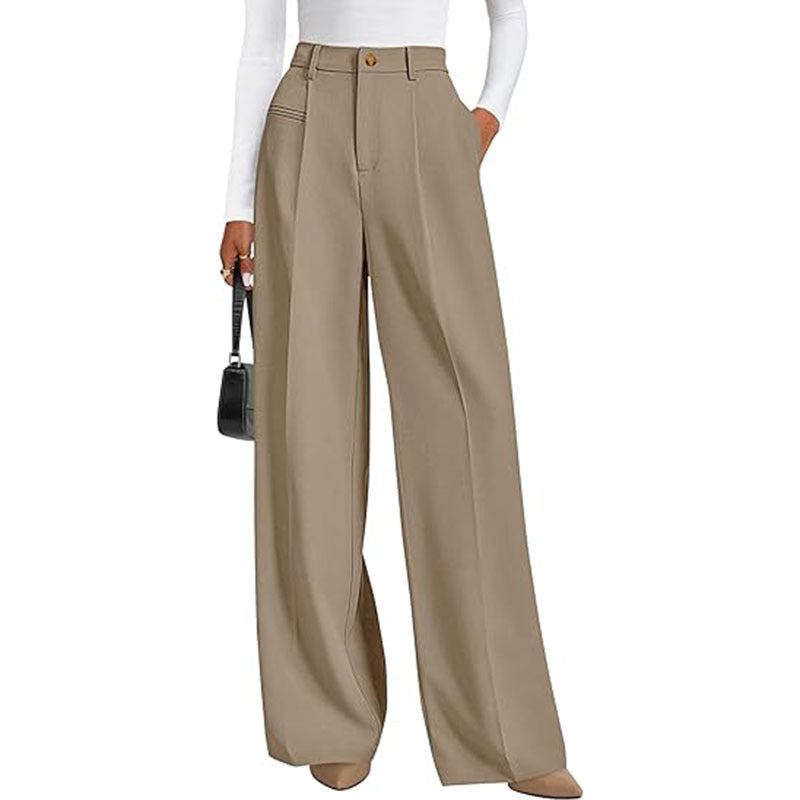 New Solid-color High-waisted Womens Casual Wide-leg Pants by Ricaloux