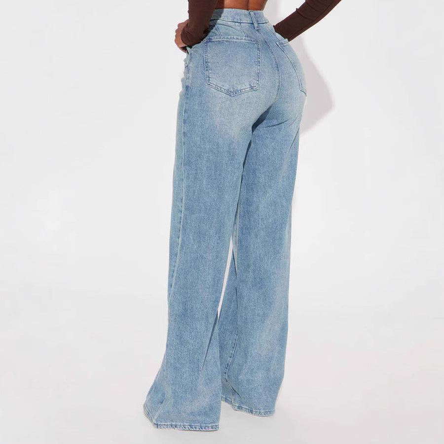 Straight-leg Washed Street-style Womens Jeans by Ricaloux