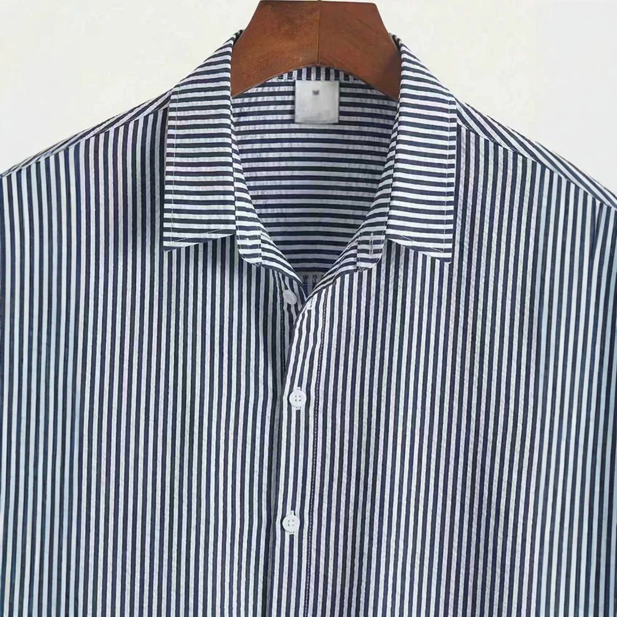 Mens Striped Short-sleeve Loose-fit Casual Shirt by Ricaloux