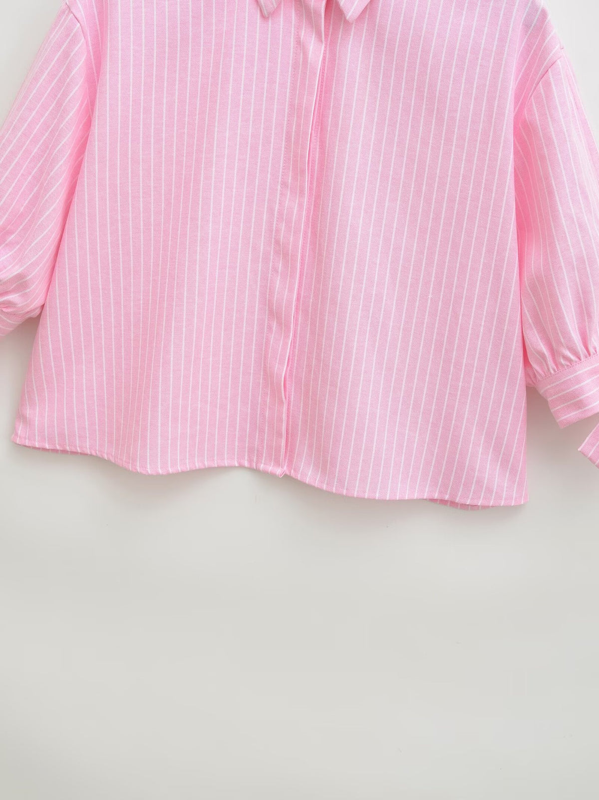 European And American-style Short Striped Blouse With A Bow Detail by Ricaloux