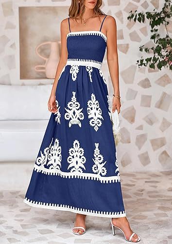 Resort-style Beach Dress Printed Bandeau Strap Maxi Dress by Ricaloux
