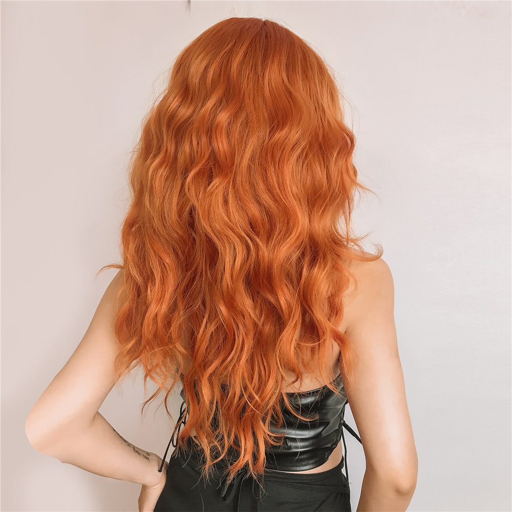 Orange Long Curly Hair With Bangs Wig – Premium 0 | RICALOUX