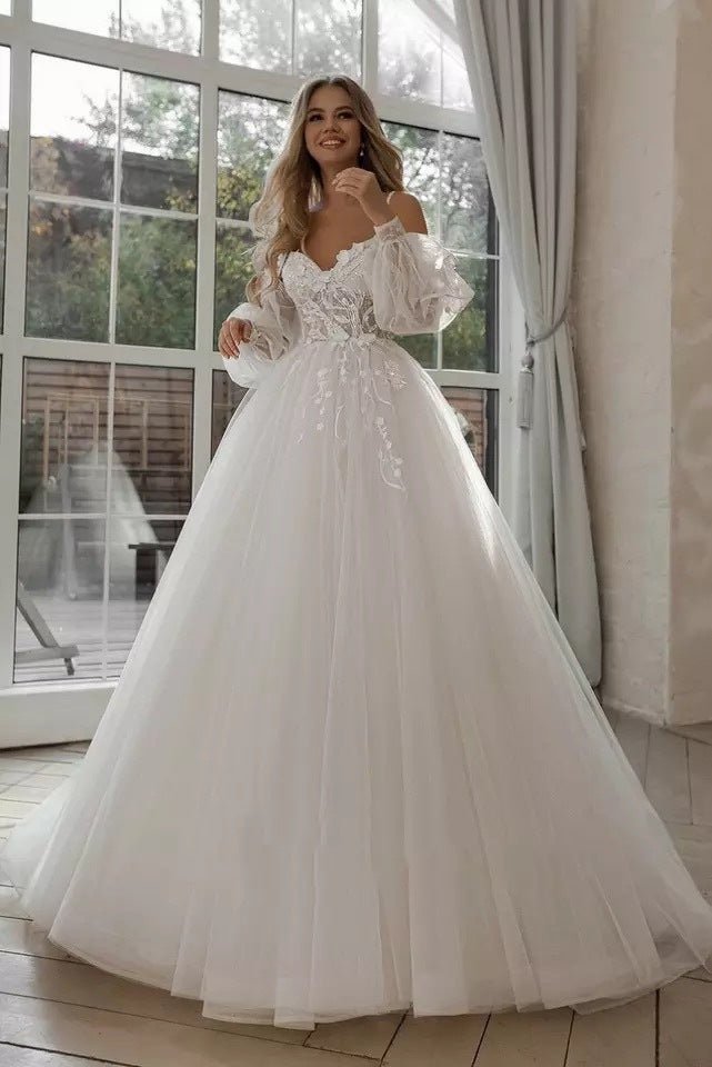 Boho Bride Gown Puff Sleeve Off Shoulder Wedding Dresses - RICALOUX