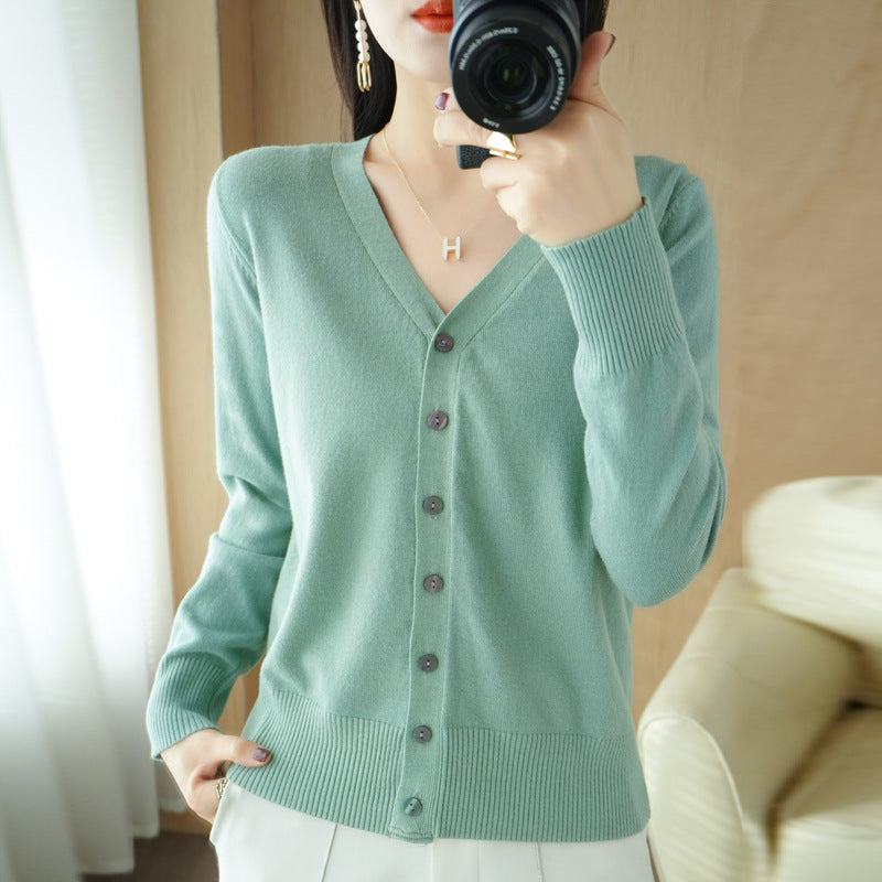 SpringSummer V-neck Cardigan Long-Sleeve Knit Top – Premium 0 | RICALOUX