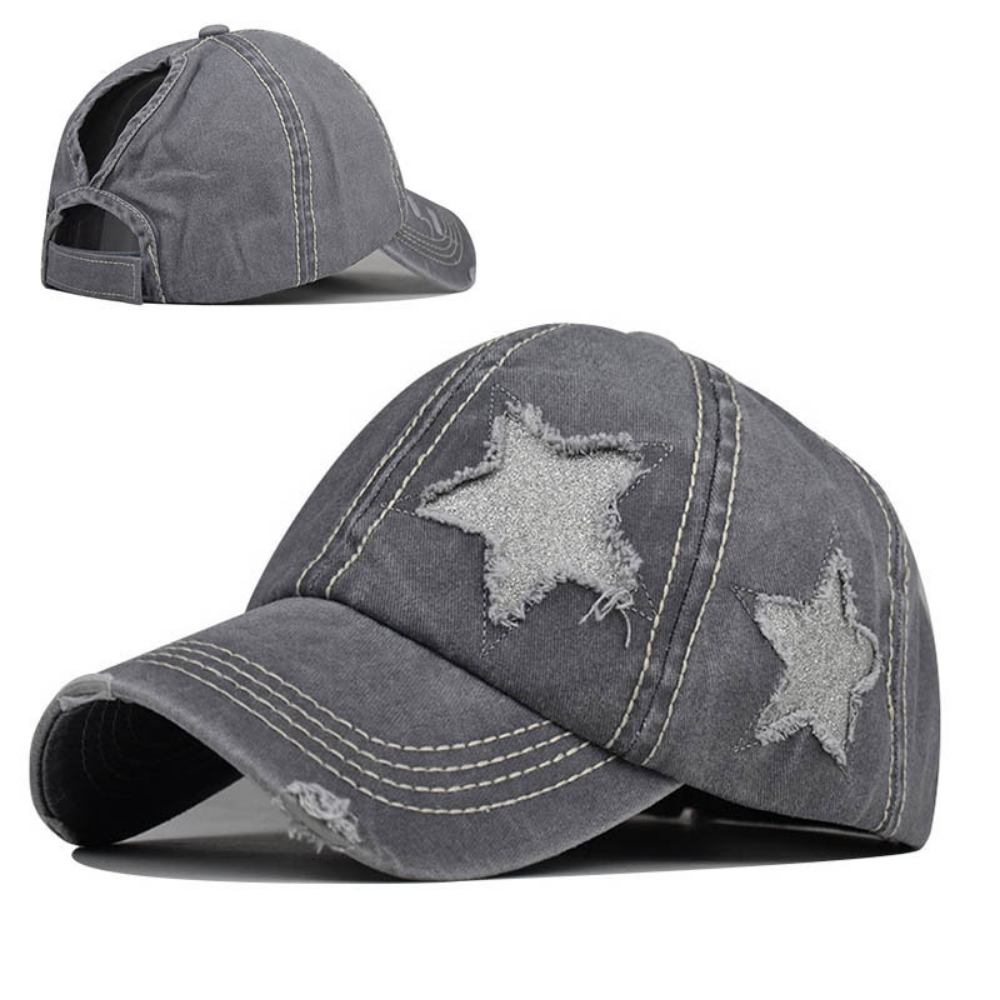 Summer Women's Washed-out Distressed Sequined Five-point Star Baseball Cap For Summer Outings, Sister Gatherings, Trendy Retro Style Hat by Ricaloux