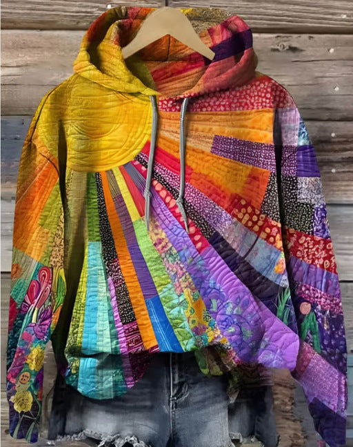 Womens Crew-Neck Pullover Casual Sweatshirt With 3D Hooded Print by Ricaloux