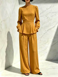 Fitted Waist Long-sleeve Pants Set by Ricaloux