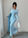 Womens AutumnWinter New Elegant Sky-Blue Versatile Dress – Premium 0 | RICALOUX