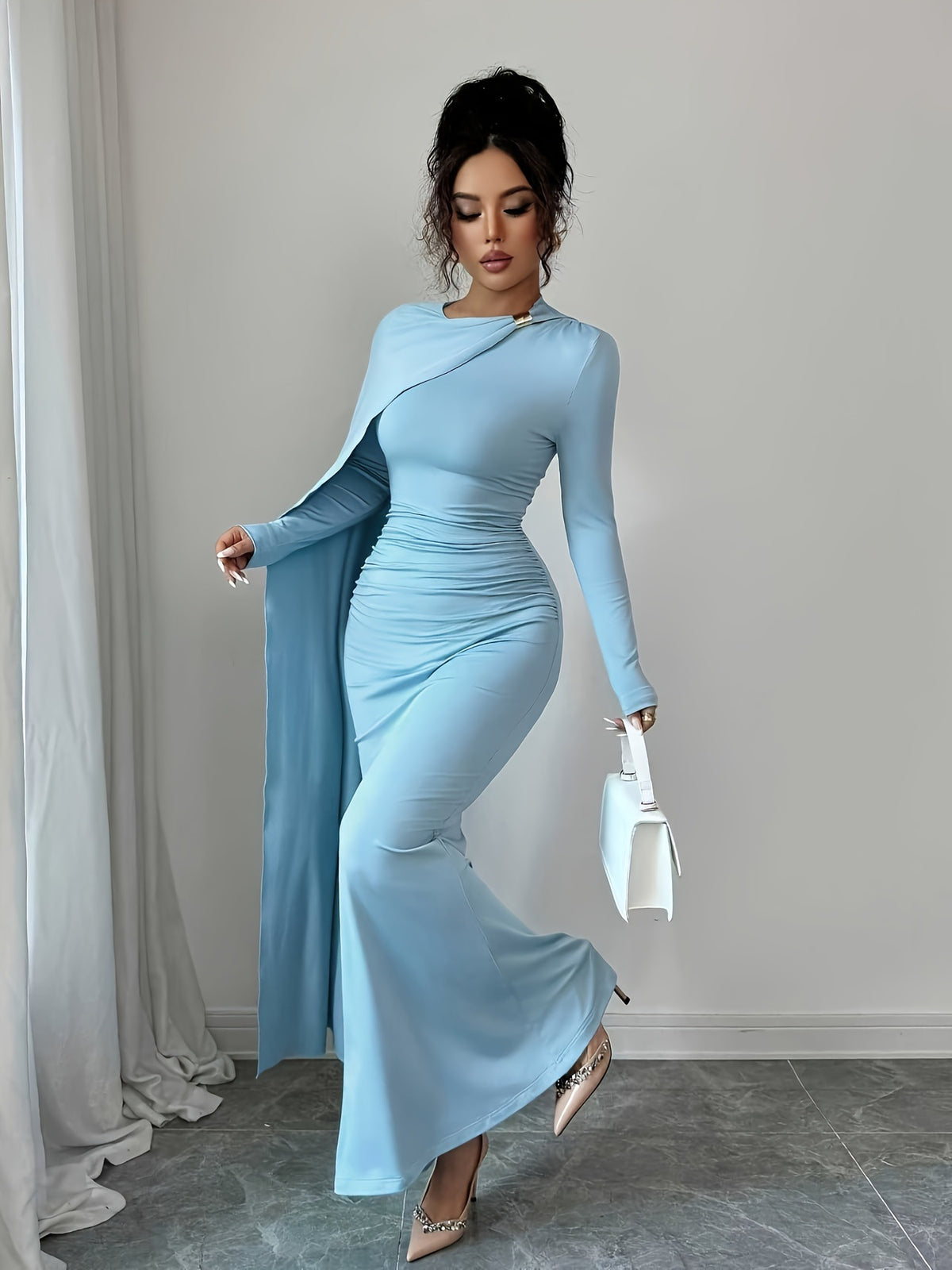 Womens AutumnWinter New Elegant Sky-Blue Versatile Dress – Premium 0 | RICALOUX