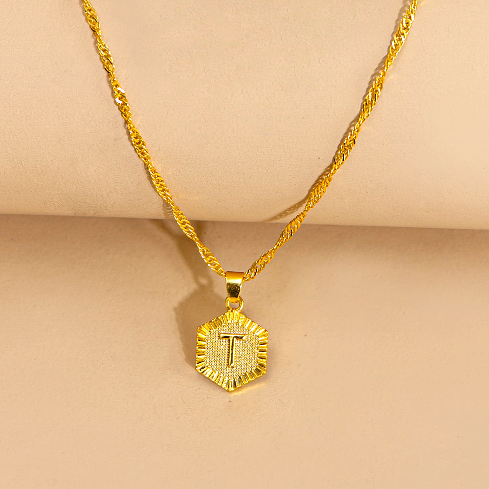 Initial Letter Hexagon Pendant Necklace For Women Jewelry by Ricaloux