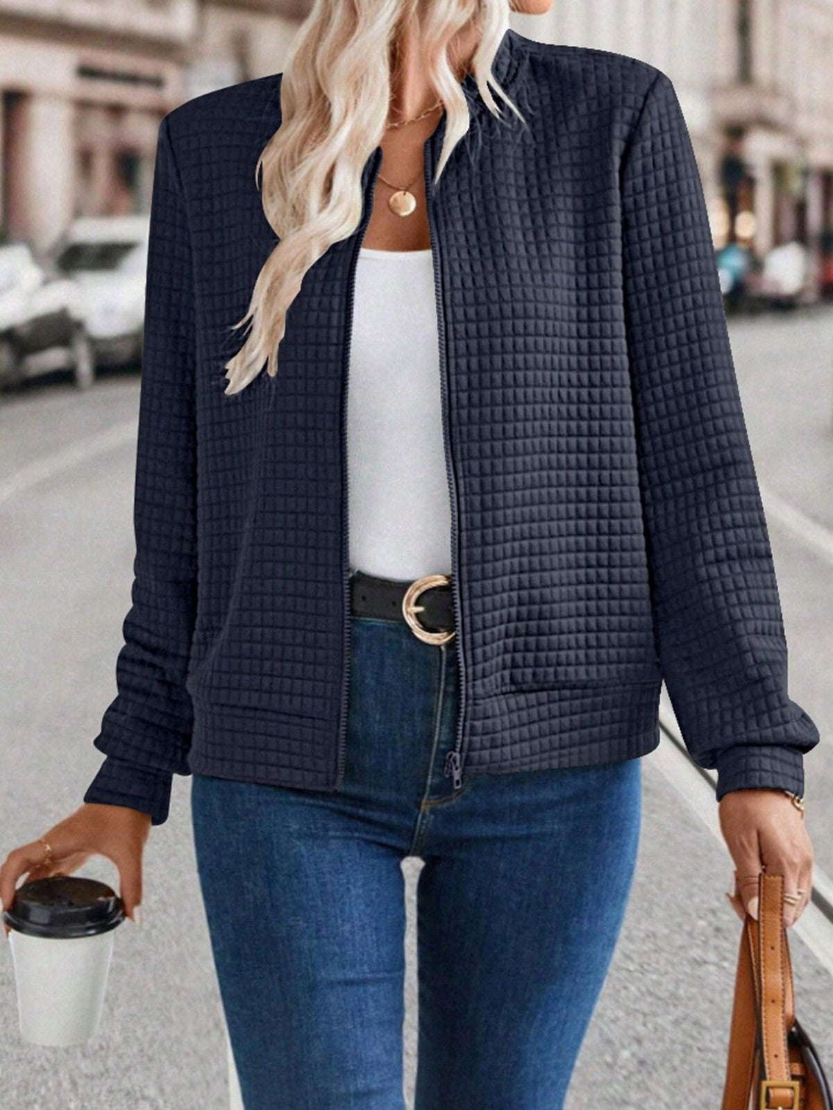Hot Selling New Arrival Women's Long Sleeve Zip-Up Solid Color Decorative Cardigan, Solid Casual Outerwear For Ladies by Ricaloux
